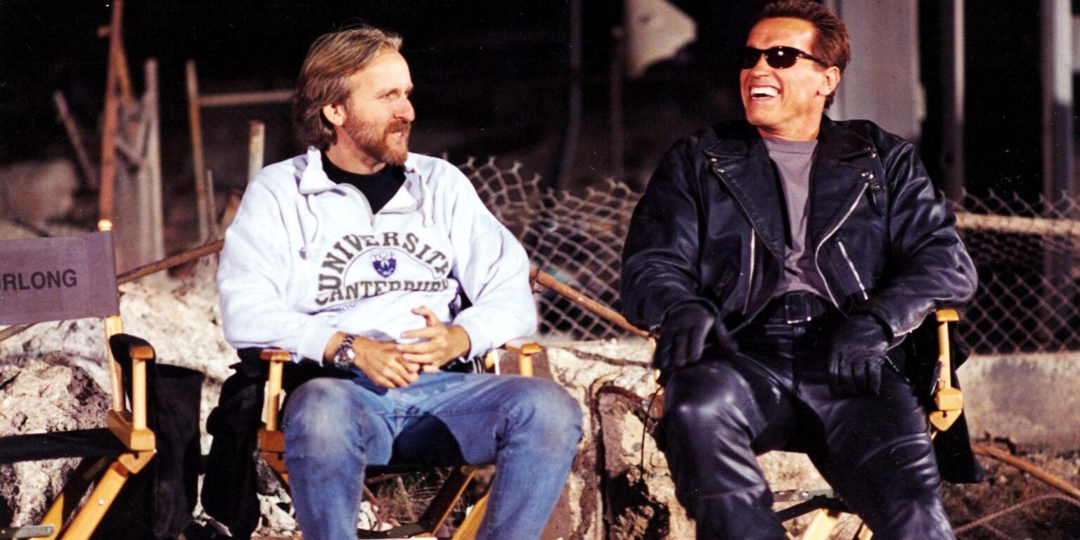 James Cameron e Schwarzenegger sul set di Terminator 2