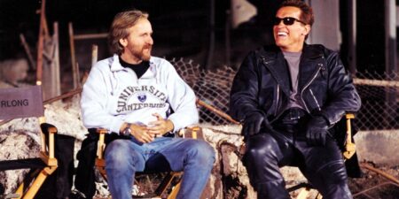 James Cameron: “Terminator – Destino Oscuro un flop? Non parla ai giovani” James Cameron e Schwarzenegger sul set di Terminator 2
