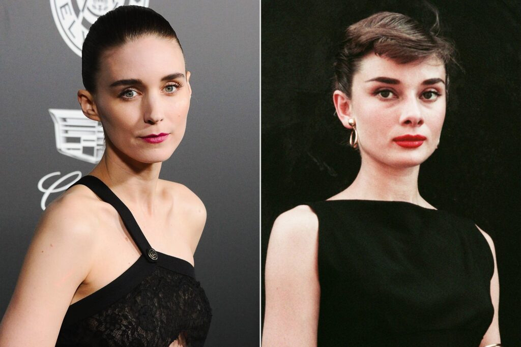 Un collage di Audrey Hepburn e Rooney Mara