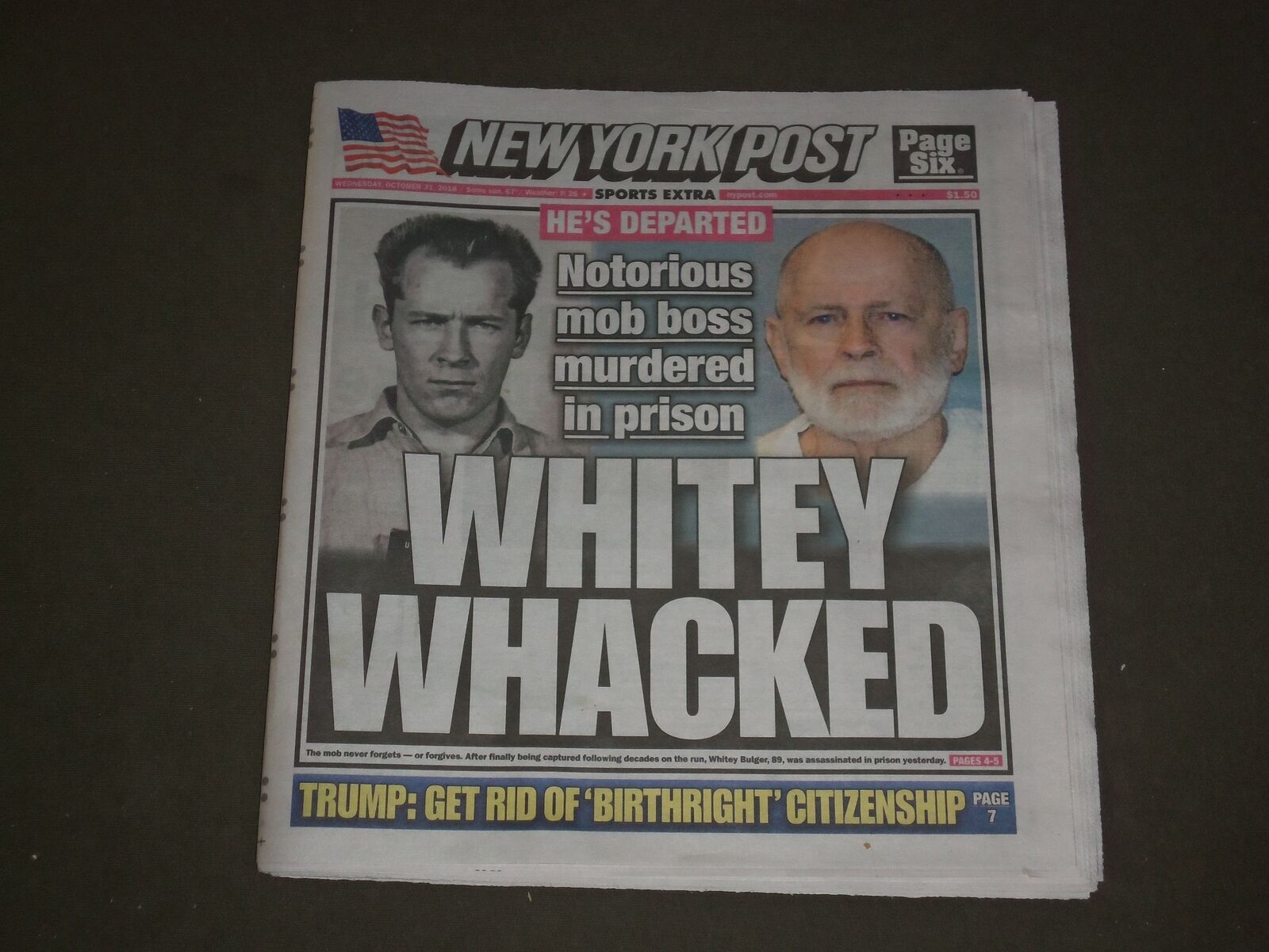 Pagina di giornale che testimonia l'omicidio di Whitey in carcere.