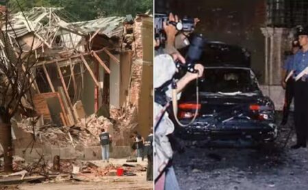 Frame che ritrae gli attentati di mafia del 1992 e 1993 a Roma e Milano