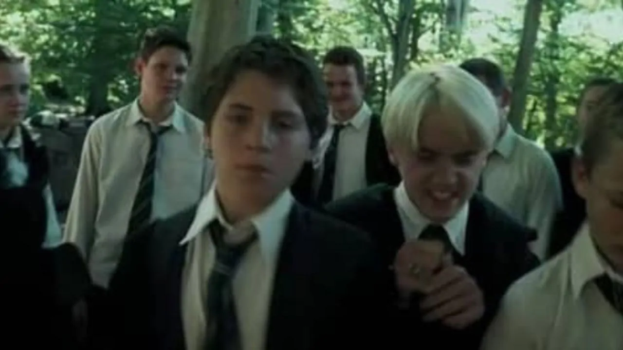Tom Ackerley al fianco di Tom Felton in Harry Potter e il prigioniero di Azkaban.