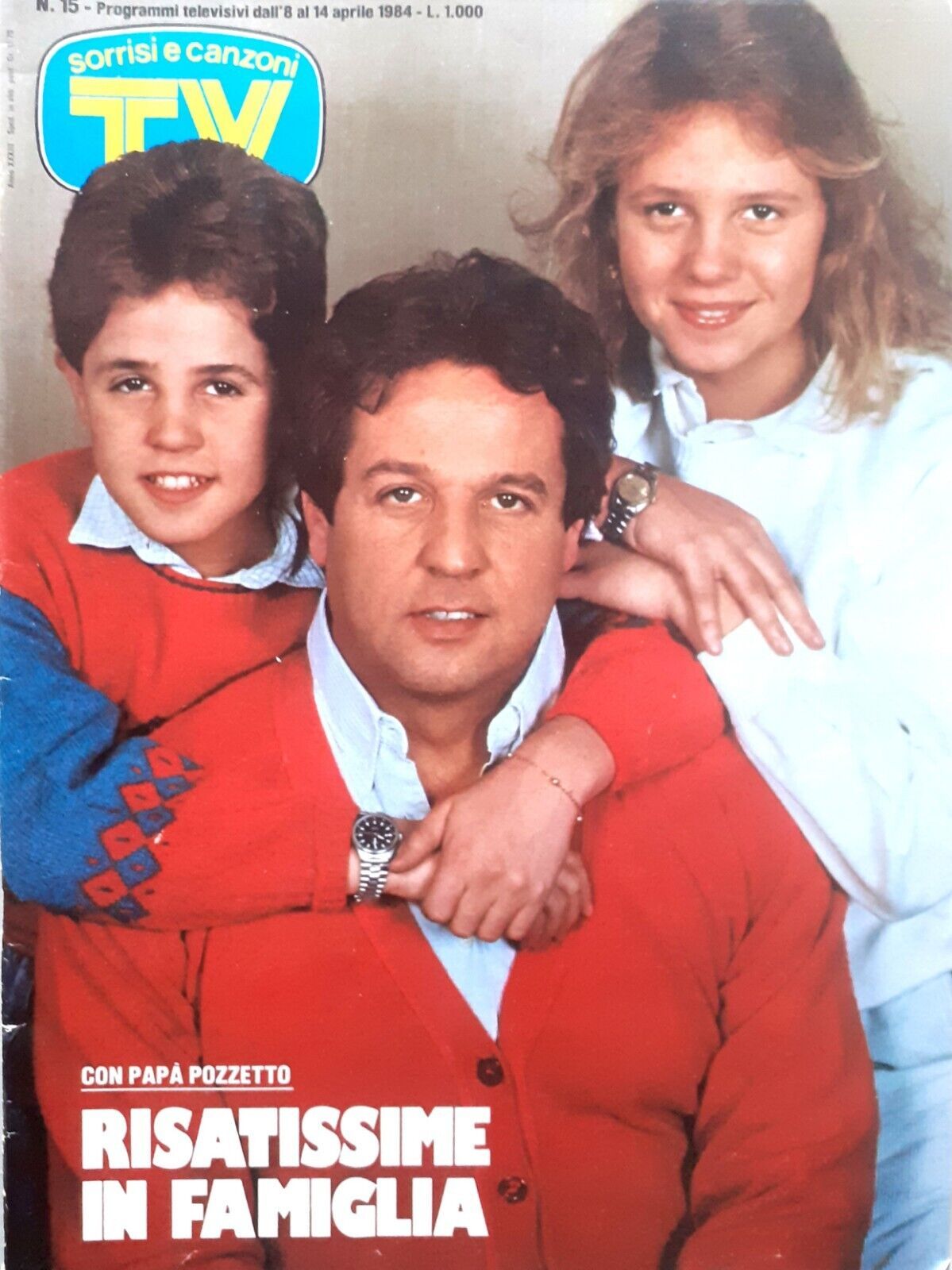 Renato Pozzetto con i figli GIacomo e Francesca nell'84, su Tv Sorrisi e Canzoni