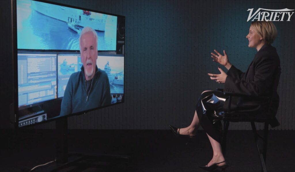 James Cameron e Greta Gerwig durante l'intervista Directors on Directors di Variety