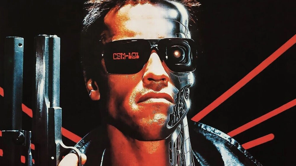 Arnold Schwarzenegger nel poster di Terminator.