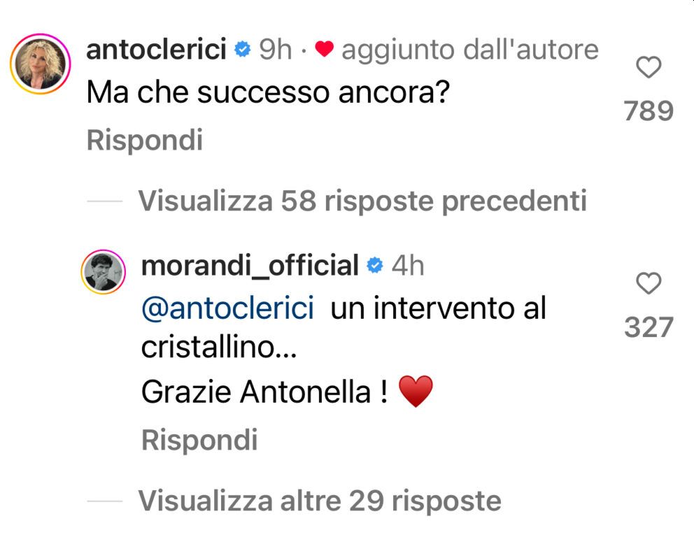 Gianni Morandi risponde alla Clerici sull'occhio bendato