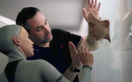 Alex Garland e Alicia Vikander sul set di Ex Machina