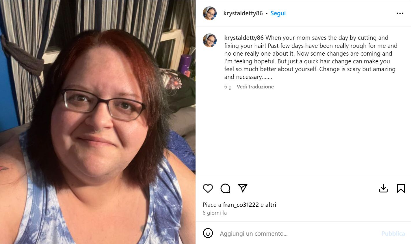 L'ultimo post Instagram di Krystal Detty
