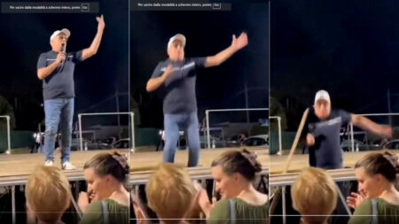 Gigione, la caduta sul palco a Baia Felice