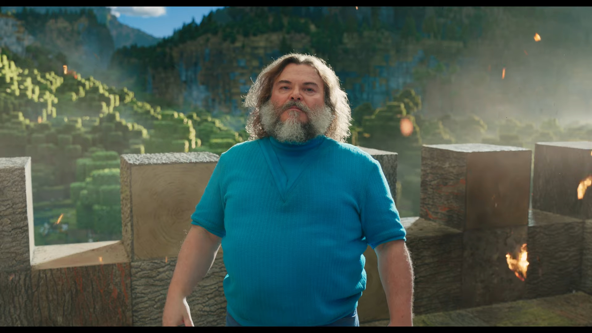 Jack Black in un frame dal trailer di Minecraft