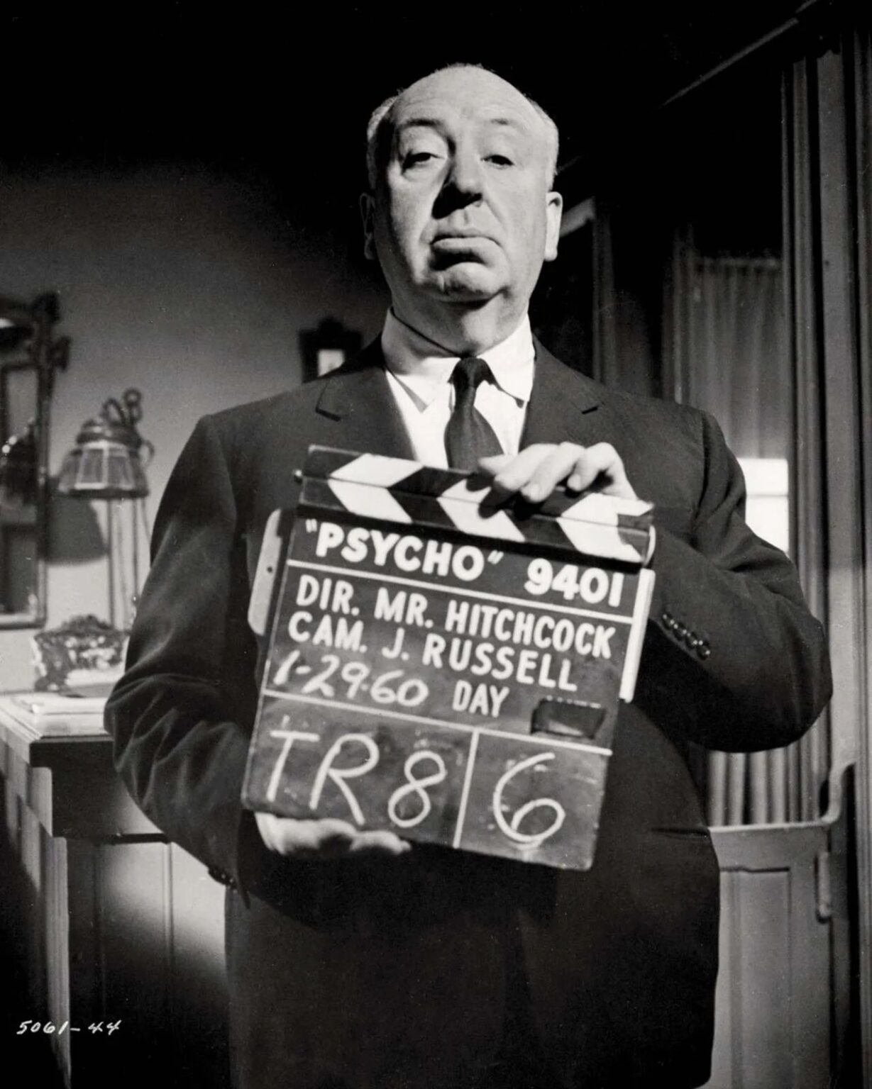 Alfred Hitchcock sul set di Psycho
