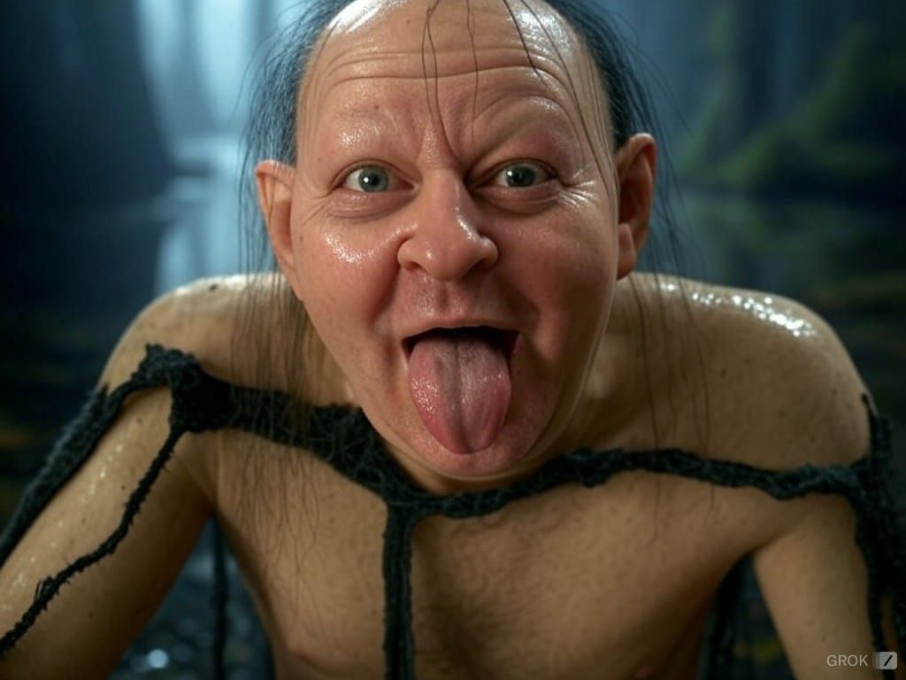 Massimo Boldi come Gollum ne Il signore degli anelli (immagine AI)