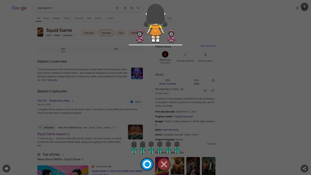 La schermata del gioco Google di Squid Game