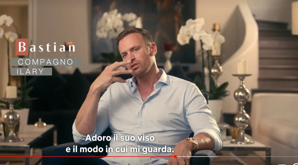 Bastian Muller, nuovo compagno di Ilary Blasi, in una scena della docuserie