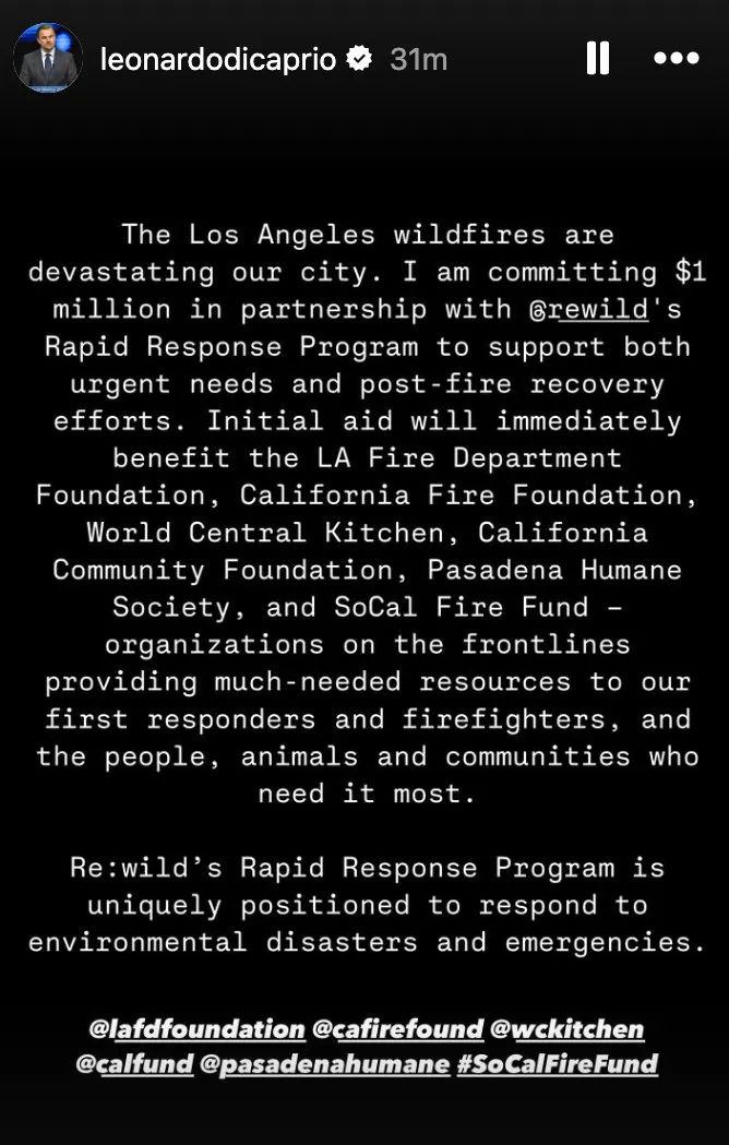 il messaggio di DiCaprio nelle stories