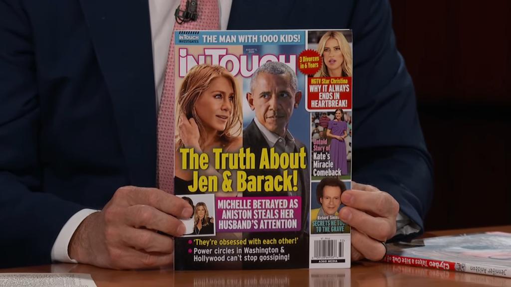 La copertina di InTouch con Jennifer Aniston e Obama