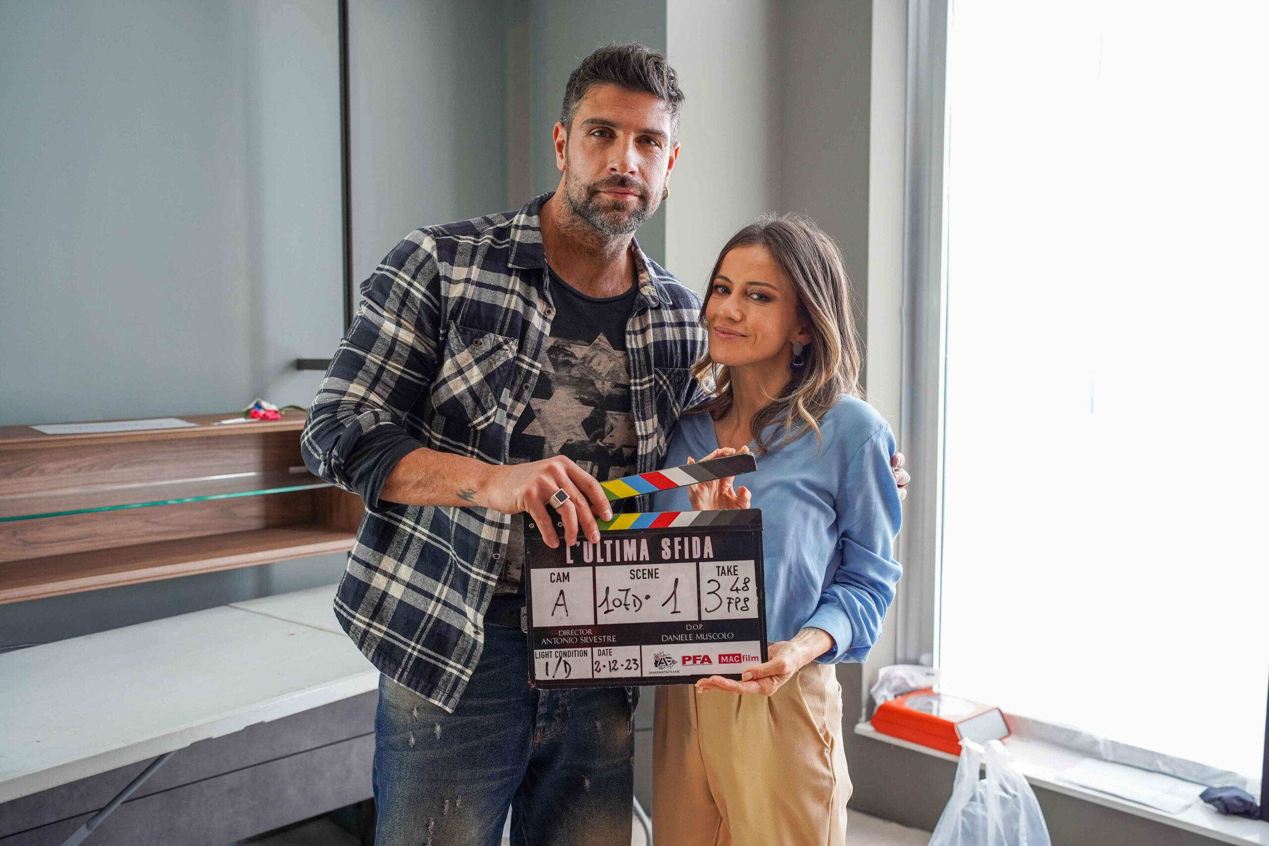 Gilles Rocc e Chiara Iezzi sul set de L'ultima sfida