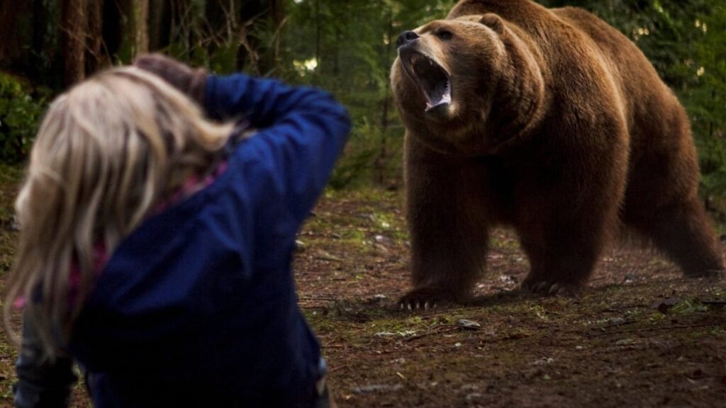 Una scena del film horror Nel labirinto del grizzly