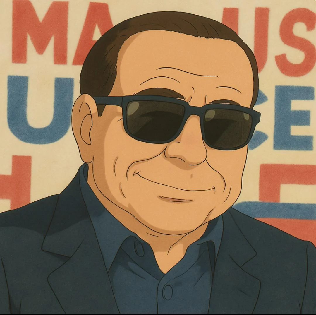 il meme di Berlusconi rifatto in AI, in stile Studio Ghibli