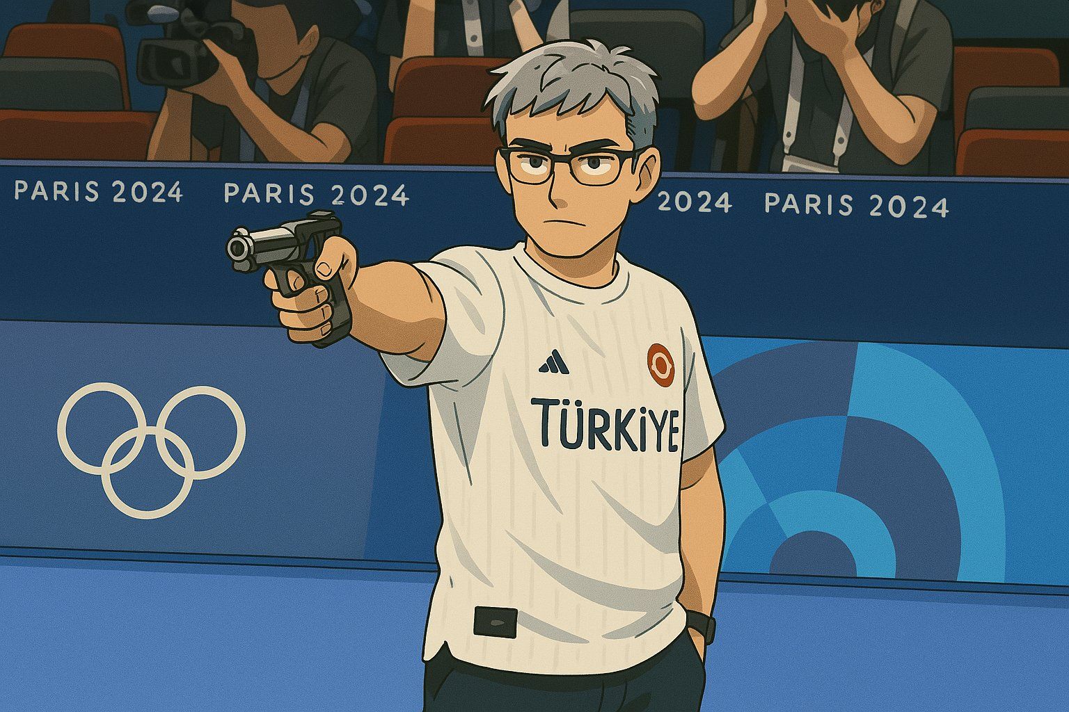 Un'immagine dell'atleta turco Yusuf Dikeç rifatta in AI in stile Studio Ghibli - fonte: X