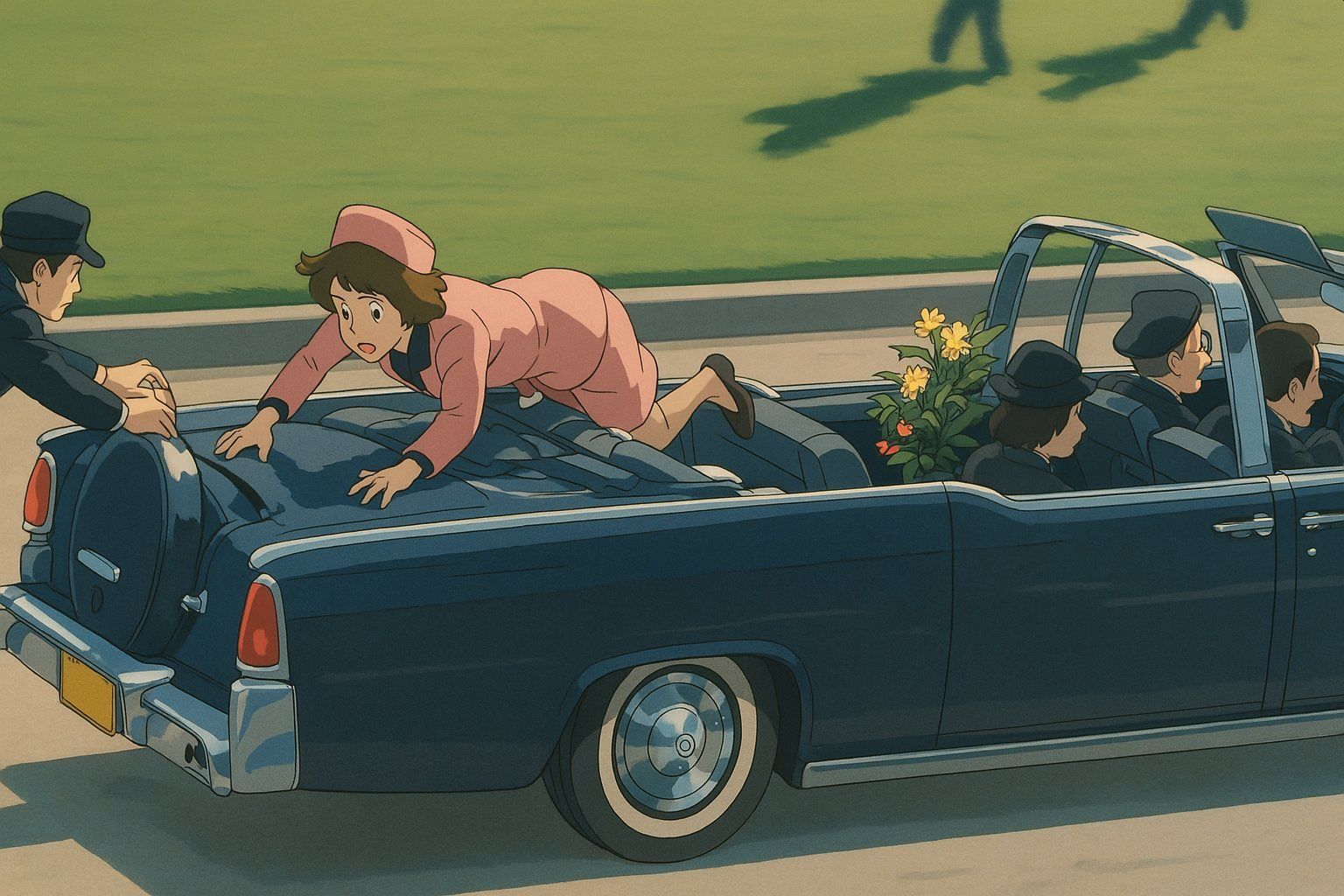 L'attentato a John Kennedy rifatto in AI in stile Studio Ghibli - fonte X