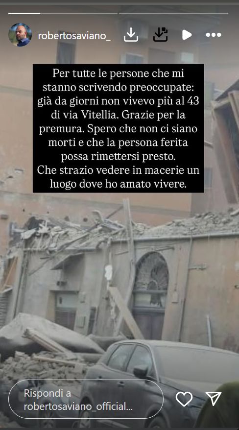 il post di Roberto Saviano sull'esplosione a Monteverde.