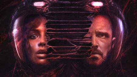 Eiza Gonzales e Aaron Paul in una scena di Ash, Cenere Mortale - Fonte: RLJE Films & Shudder