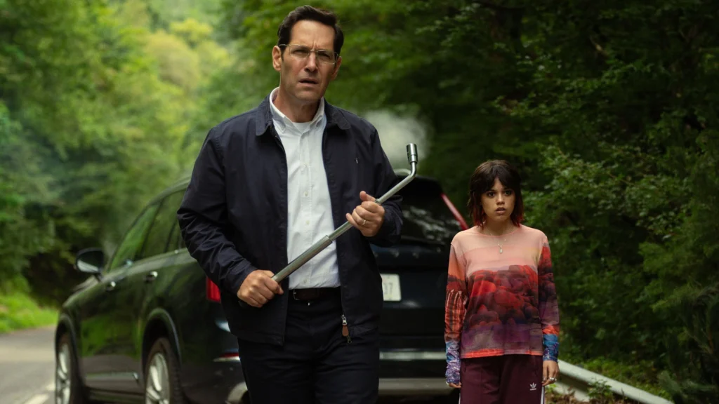 Paul Rudd e Jenna Ortega in Death of a Unicorn