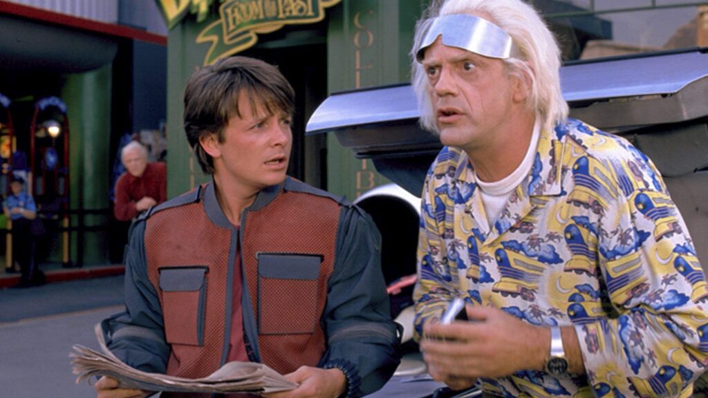 Michael J. Fox e Christopher Lloyd in Ritorno al futuro