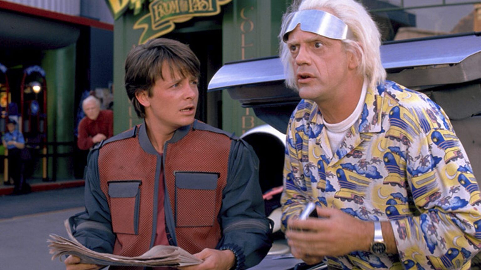 Michael J. Fox e Christopher Lloyd in Ritorno al futuro