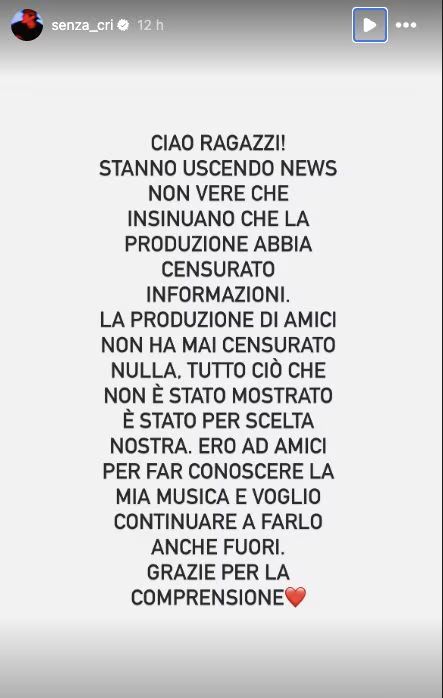 il post di Senza Cri su Instagram