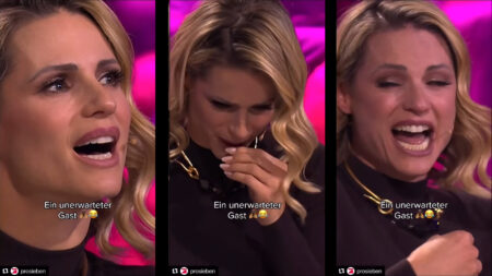 Michelle Hunziker ingoia una mosca in tv