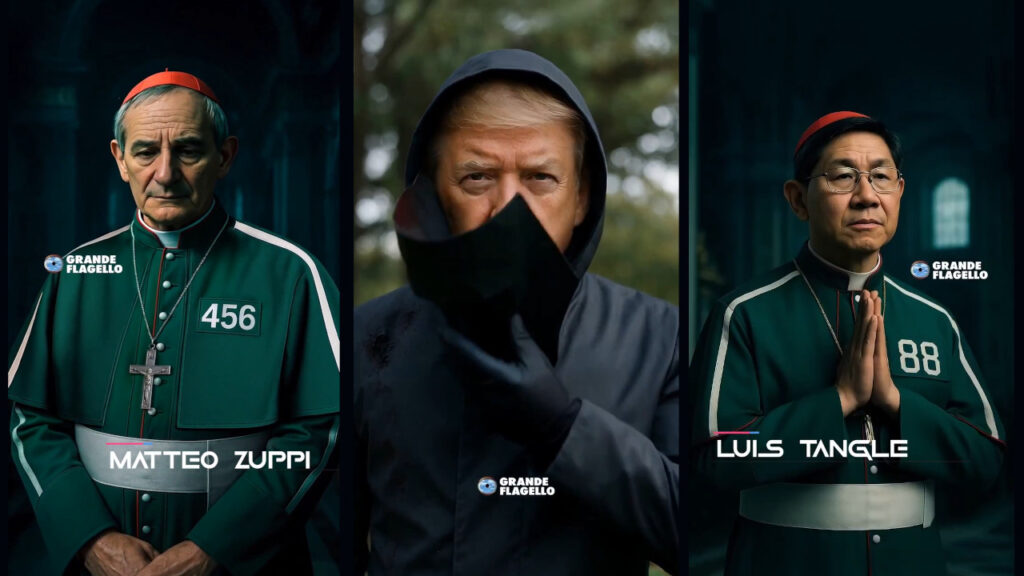 Il conclave come Squid Game: nel video in AI, tra i cardinali c’è anche Trump conclave in squid game - immagine AI