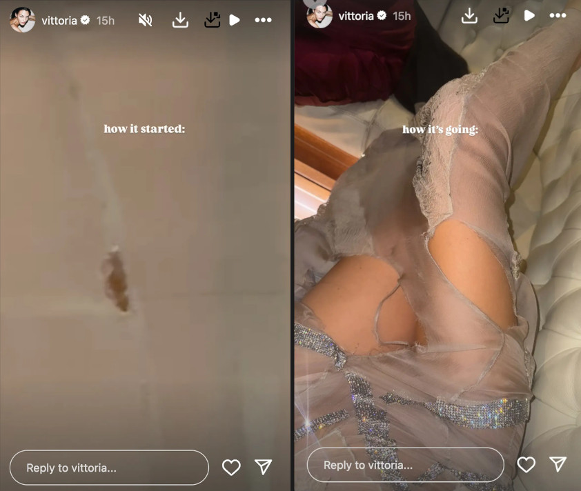 le stories di Vittoria Ceretti sul suo abito strappato