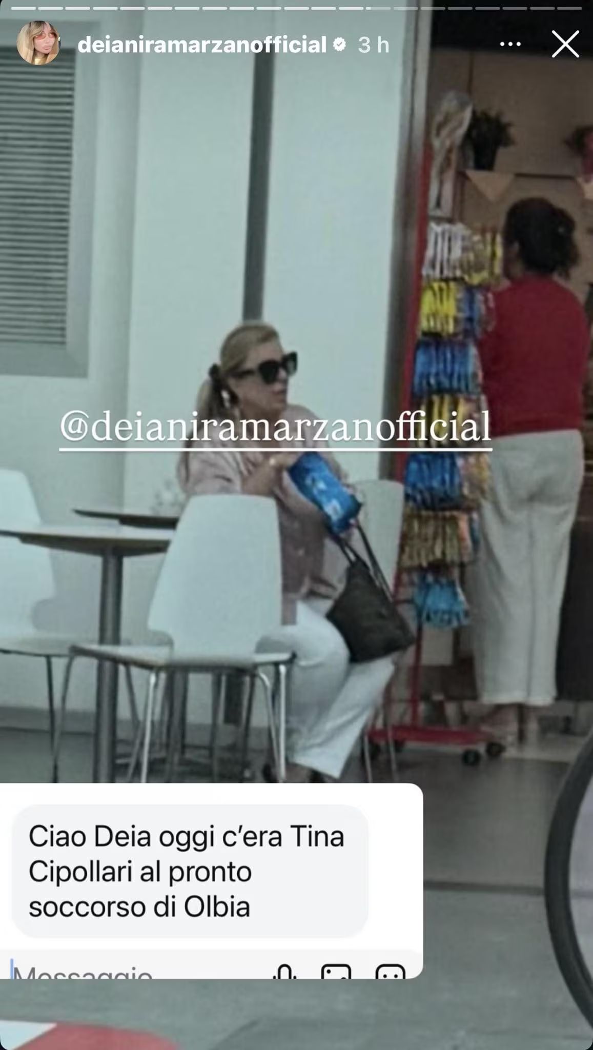 Tina Cipollari al pronto soccorso di Olbia