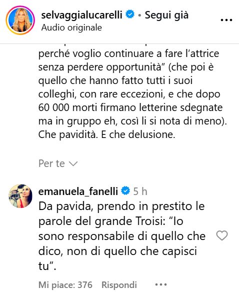 La risposta di Emanuela Fanelli a Selvaggia Lucarelli