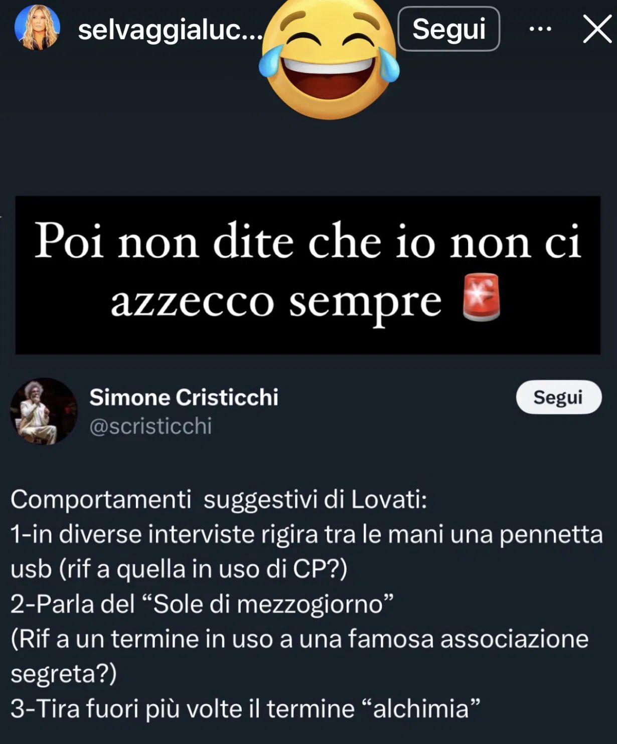 screen di Selvaggia Lucarelli su Cristicchi