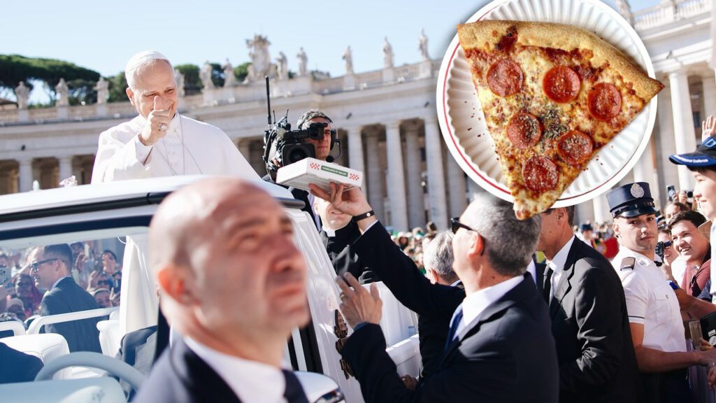 Papa Leone con la sua pizza da Chicago