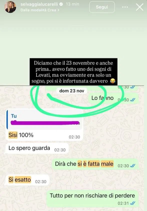 Lo screenshot condiviso da Selvaggia Lucarelli su Barbara D'Urso