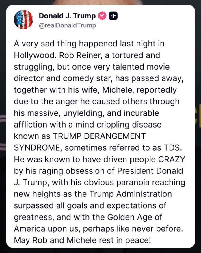 Il post di Donald Trump contro Rob Reiner