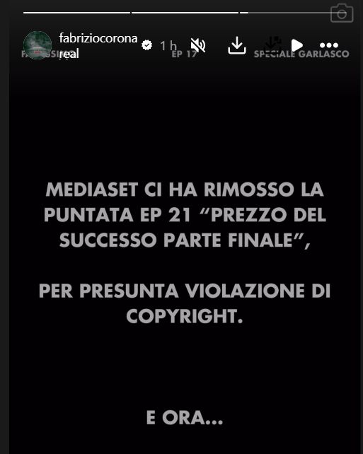 Il post di Fabrizio Corona su Mediaset