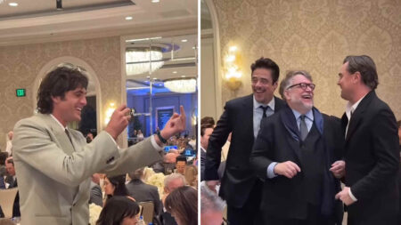 Jacob Elordi, Guillermo del Toro, Benicio del Toro e Leonardo DiCaprio