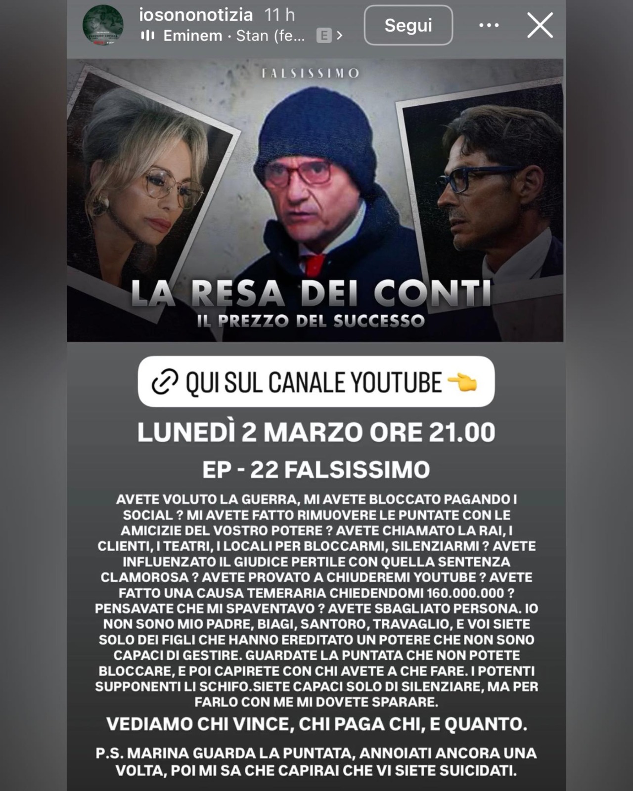 Il post di Fabrizio Corona