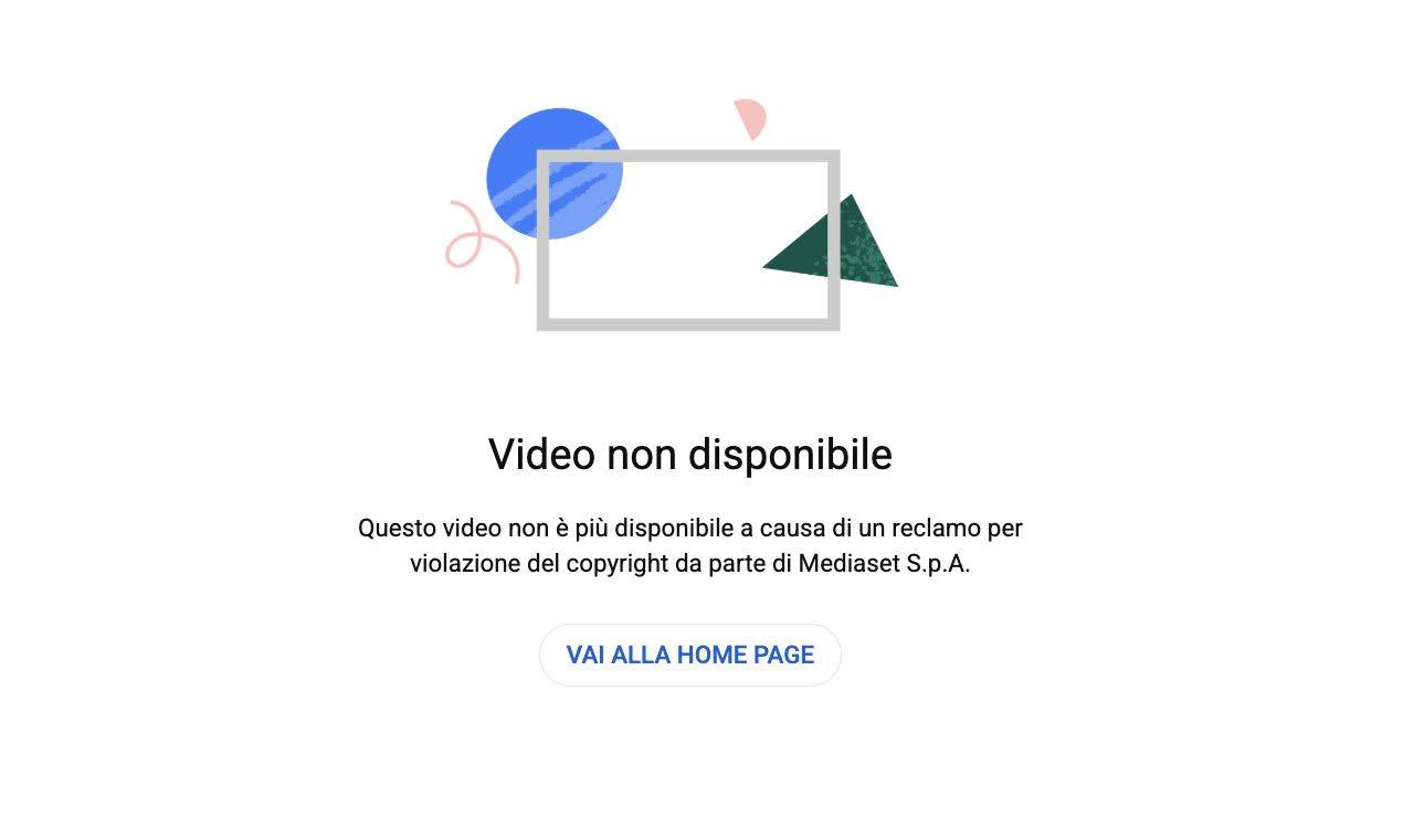 I video di Falsissimo non sono più disponibili su YouTube per un reclamo di copyright di Mediaset. (fonte: Youtube)
