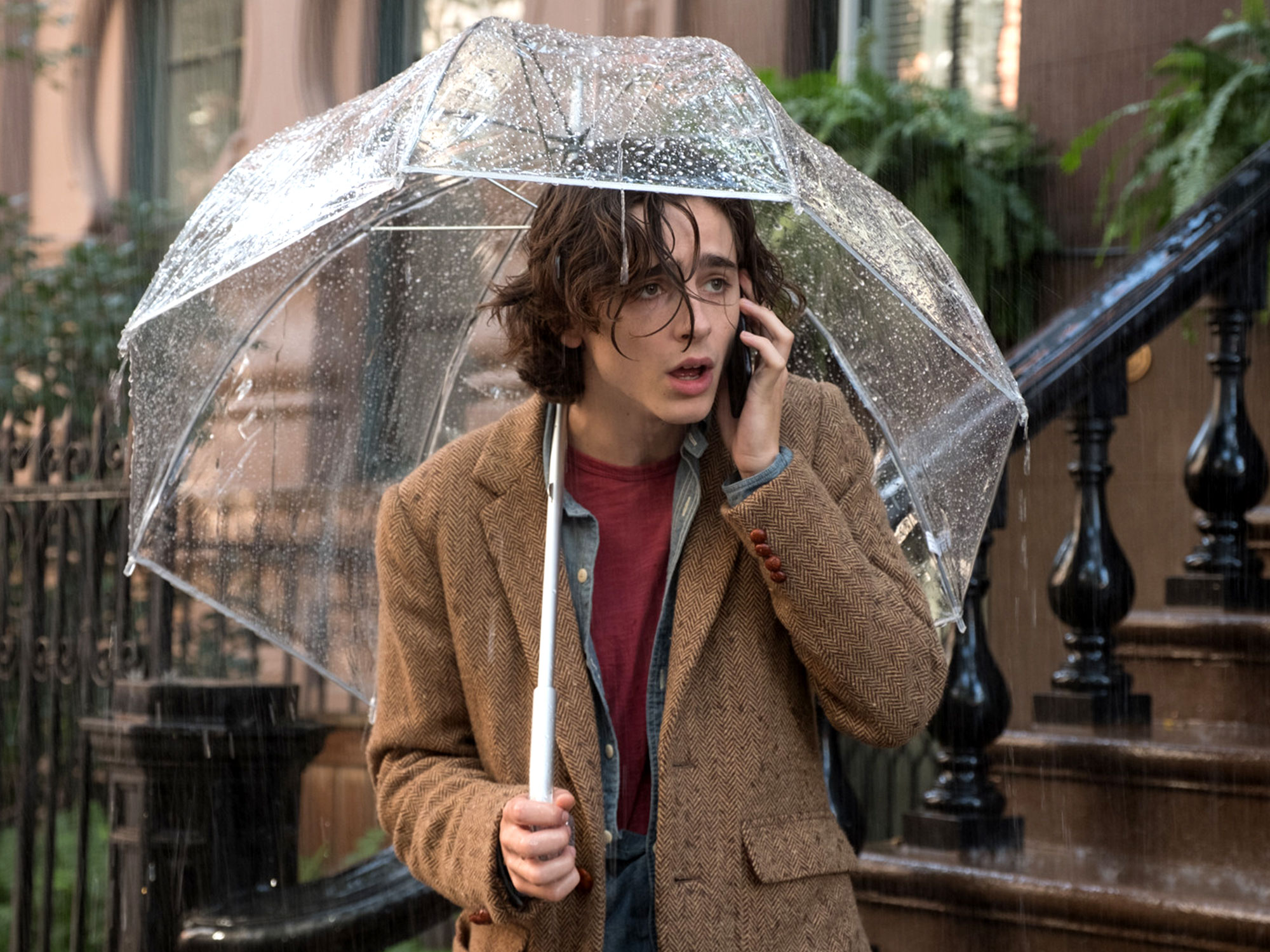 Timothée Chalamet in una scena di Un giorno di pioggia a New York. 