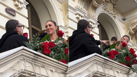Sanremo 2026, sorpresa per Belén Rodríguez sotto l’hotel: la serenata di Samurai Jay e la reazione: “Sei proprio scemo!” (VIDEO) Belen e Samurai Jay a Sanremo 2026