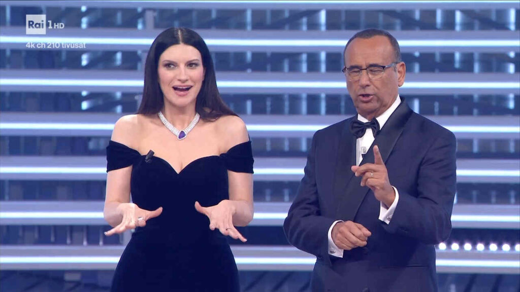 Laura Pausini e Carlo Conti a Sanremo 2026