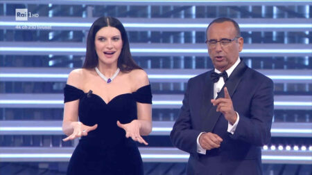 Laura Pausini e Carlo Conti a Sanremo 2026