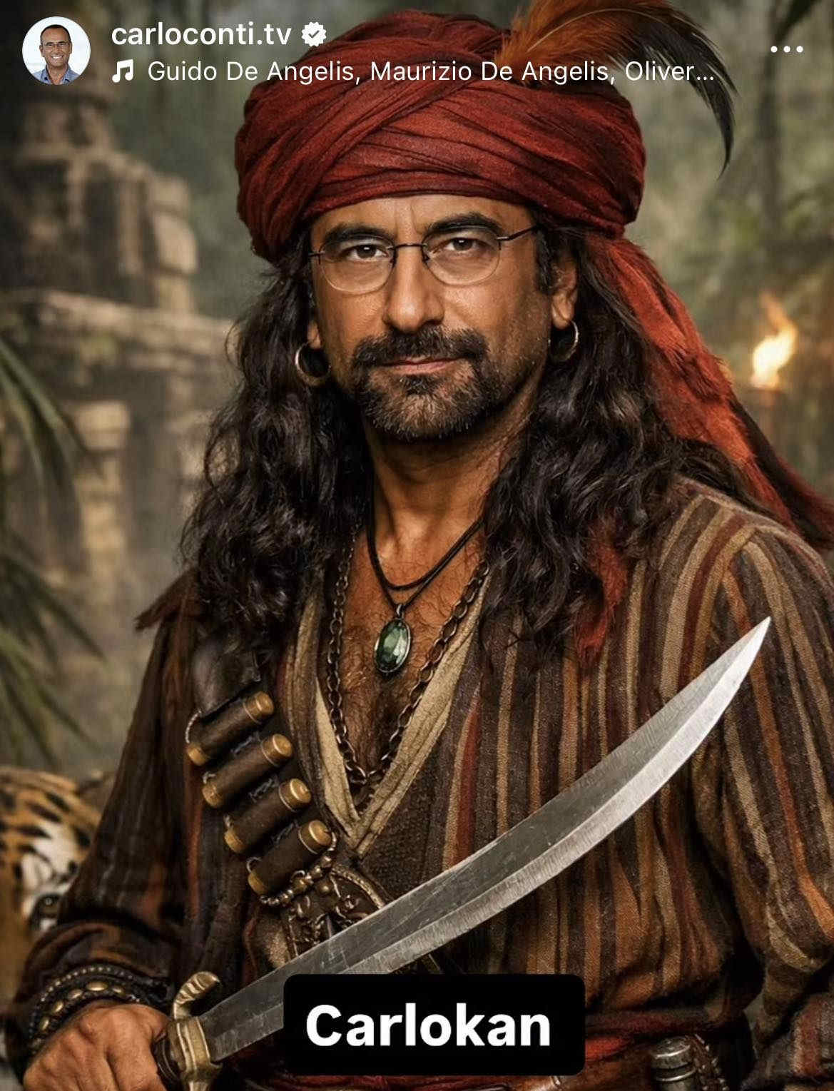 Il post di Carlo Conti in versione Sandokan (realizzato con AI)