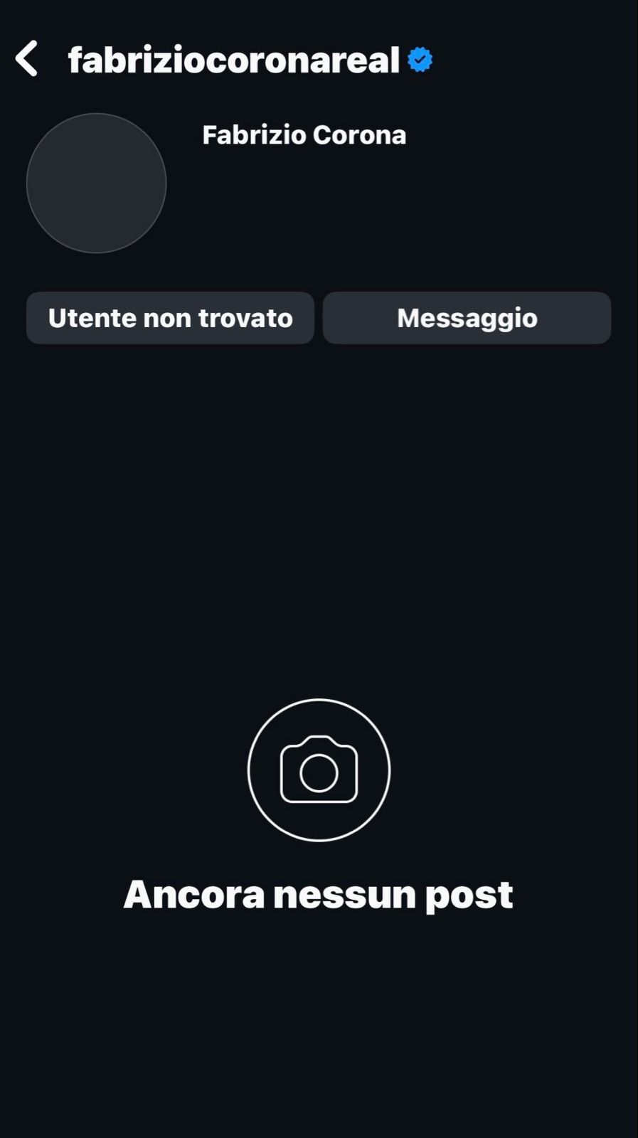 Il profilo di Fabrizio Corona irraggiungibile su Instagram